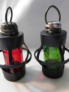 Vintage Miniature S&P Shakers | Red & Blue Glass Liners | Cottagecore Decor